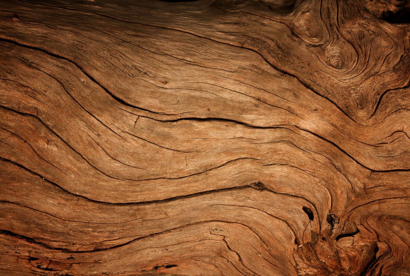 Eine dunkle Holzstruktur mit Rissen